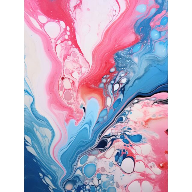 "Artery8 Wall Art Print Fluid Paint Acrylic Pouring Abstract Artwork Pink Blue Flowing Colours Poster - Size: W12"" x H16""" - image 1