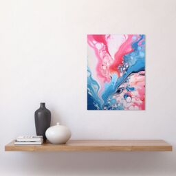 "Artery8 Wall Art Print Fluid Paint Acrylic Pouring Abstract Artwork Pink Blue Flowing Colours Poster - Size: W12"" x H16""" - thumbnail 2