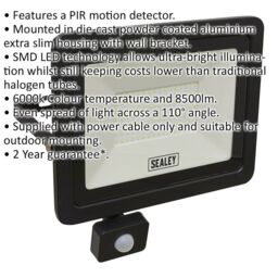Loops Extra Slim Floodlight with PIR Sensor - 100W SMD LED - IP65 Rated - 8500 Lumens - thumbnail 2