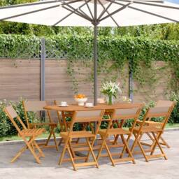 Berkfield Home Beautiful Folding Garden Chairs 8 pcs Taupe Fabric & Solid Wood - thumbnail 2