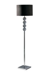 Orsina Teal Suede Effect Shade Floor Lamp, Tall Standing Lamp With Glass Effect Orbs, Chrome Base Floor Light in Black