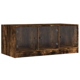 Berkfield Home Coffee Table with Glass Doors Smoked Oak 102x50x42 cm in Brown - Size: 102 x 50 x 42 cm - thumbnail 2