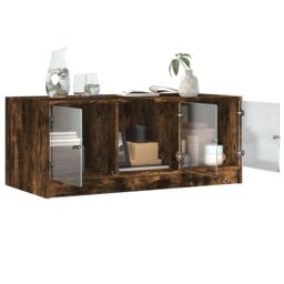 Berkfield Home Coffee Table with Glass Doors Smoked Oak 102x50x42 cm in Brown - Size: 102 x 50 x 42 cm - thumbnail 5