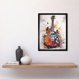 "Artery8 Wall Art Print Electric Mandolin Guitar Instrument Modern Watercolour Art Framed in Black - Size: W12"" x H16""" - thumbnail 2
