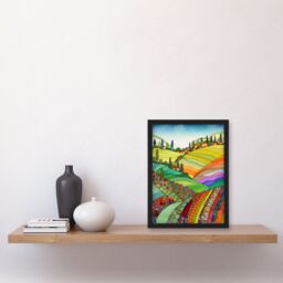 Artery8 Abstract Tuscany Hills Landscape Folk Art Artwork Framed Wall Art Print A4 in Black - thumbnail 2