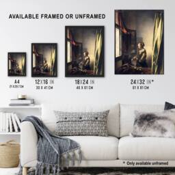 "Artery8 Reading Letter by Open Window Vermeer Wall Art Print Poster - Size: W24"" x H32""" - thumbnail 3