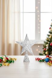 Living and Home Wrought Iron Christmas Tree Topper Star Ornament Home Decor in Silver - thumbnail 2