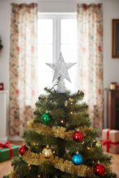 Living and Home Wrought Iron Christmas Tree Topper Star Ornament Home Decor in Silver