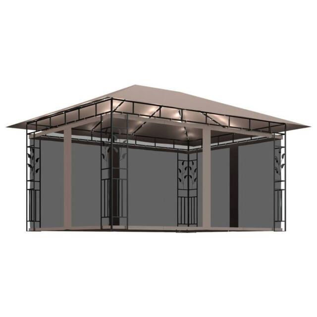 Berkfield Home Gazebo with Mosquito Net&LED String Lights 4x3x2.73 m Taupe in Beige - image 1