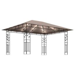 Berkfield Home Gazebo with Mosquito Net&LED String Lights 4x3x2.73 m Taupe in Beige - thumbnail 4