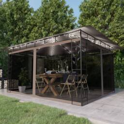 Berkfield Home Gazebo with Mosquito Net&LED String Lights 4x3x2.73 m Taupe in Beige - thumbnail 2