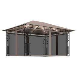 Berkfield Home Gazebo with Mosquito Net&LED String Lights 4x3x2.73 m Taupe in Beige