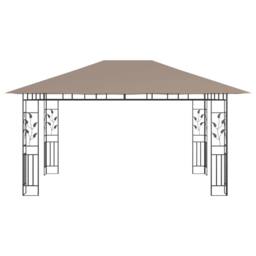Berkfield Home Gazebo with Mosquito Net&LED String Lights 4x3x2.73 m Taupe in Beige - thumbnail 6