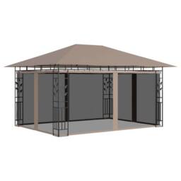 Berkfield Home Gazebo with Mosquito Net&LED String Lights 4x3x2.73 m Taupe in Beige - thumbnail 3