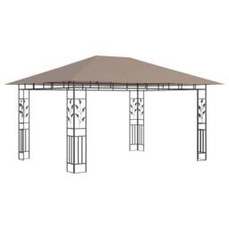 Berkfield Home Gazebo with Mosquito Net&LED String Lights 4x3x2.73 m Taupe in Beige - thumbnail 5