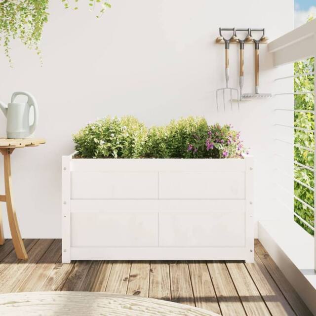 Berkfield Home Beautiful Garden Planter White 90x50x50 cm Solid Wood Pine - Size: 90 x 50 x 50 cm - image 1