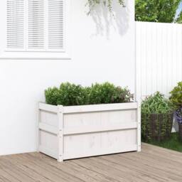 Berkfield Home Beautiful Garden Planter White 90x50x50 cm Solid Wood Pine - Size: 90 x 50 x 50 cm - thumbnail 2
