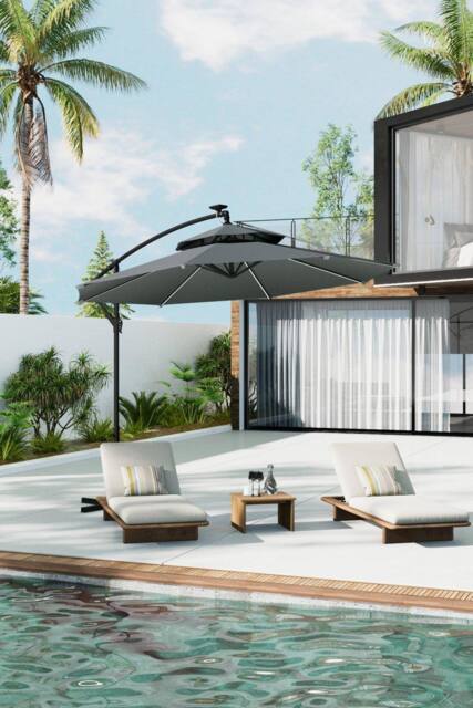 Garden Sanctuary Garden Double-Top Umbrella Parasol with Solar Lights in Dark Grey - image 1
