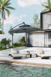 Garden Sanctuary Garden Double-Top Umbrella Parasol with Solar Lights in Dark Grey - thumbnail 1