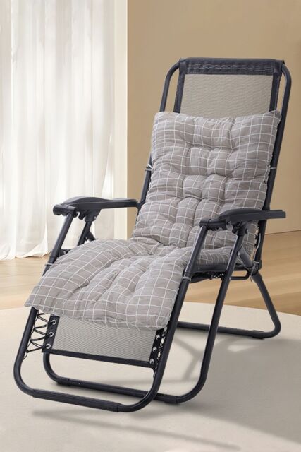 Living and Home 170cm L x 48cm W Plaid Print Beach Chair Seat Cushion Button Tufted Lounge Cushion in Grey - Size: 170 cm L x 48 cm W - image 1