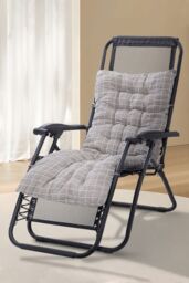 Living and Home 170cm L x 48cm W Plaid Print Beach Chair Seat Cushion Button Tufted Lounge Cushion in Grey - Size: 170 cm L x 48 cm W - thumbnail 1