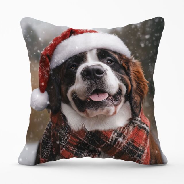 Warren Reed - Designer Christmas St Bernard Cushion in Brown - Size: 45 cm x 45 cm - image 1