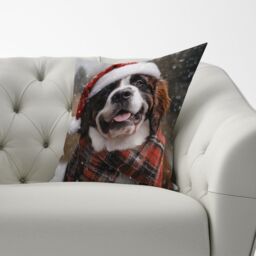 Warren Reed - Designer Christmas St Bernard Cushion in Brown - Size: 45 cm x 45 cm - thumbnail 3