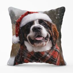 Warren Reed - Designer Christmas St Bernard Cushion in Brown - Size: 45 cm x 45 cm - thumbnail 1