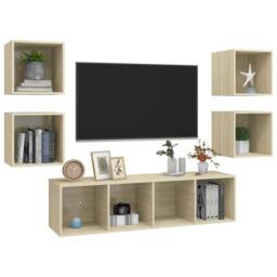 Berkfield Home 5 Piece TV Cabinet Set Sonoma Oak Engineered Wood in Brown - thumbnail 3