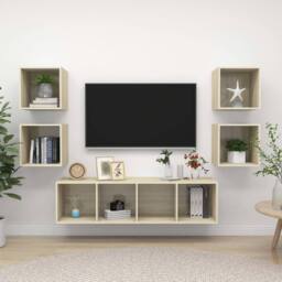 Berkfield Home 5 Piece TV Cabinet Set Sonoma Oak Engineered Wood in Brown - thumbnail 1