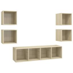 Berkfield Home 5 Piece TV Cabinet Set Sonoma Oak Engineered Wood in Brown - thumbnail 2