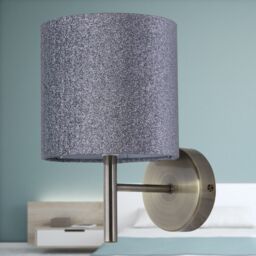 First Choice Lighting Brea - Antique Brass Wall Light with Silvery Glitter Shade in Gold - thumbnail 4