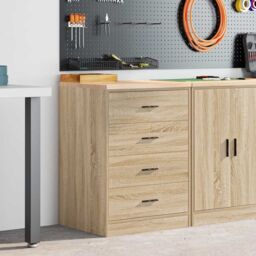 Berkfield Home Garage Storage Cabinet Sonoma Oak 60x51x85 cm Solid Wood Pine in Brown - Size: 60 x 51 x 85 cm - thumbnail 3