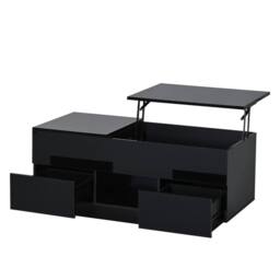 Merax High Gloss Lift-Top Coffee Table with Hidden Storage & LED in Black - thumbnail 7