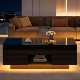 Merax High Gloss Lift-Top Coffee Table with Hidden Storage & LED in Black - thumbnail 5