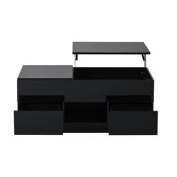 Merax High Gloss Lift-Top Coffee Table with Hidden Storage & LED in Black - thumbnail 6
