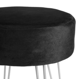 Harbour Housewares Round Velvet Footstool - H40 x D35cm - Silver Legs in Black - thumbnail 5