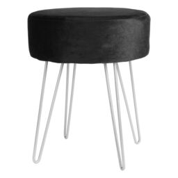 Harbour Housewares Round Velvet Footstool - H40 x D35cm - Silver Legs in Black - thumbnail 1