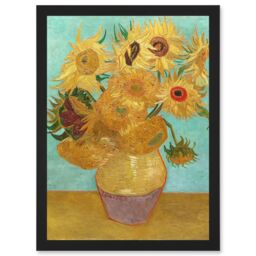 Artery8 Vincent Willem Van Gogh Dutch Sunflowers Painting Artwork Framed Wall Art Print A4 in Black - thumbnail 1