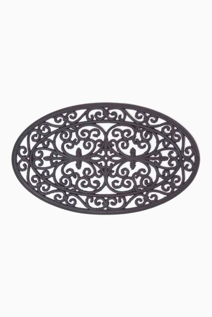 Homescapes Black Wrought Iron Effect Parisian Oval Rubber Doormat - Size: 44 cm x 70 cm - image 1