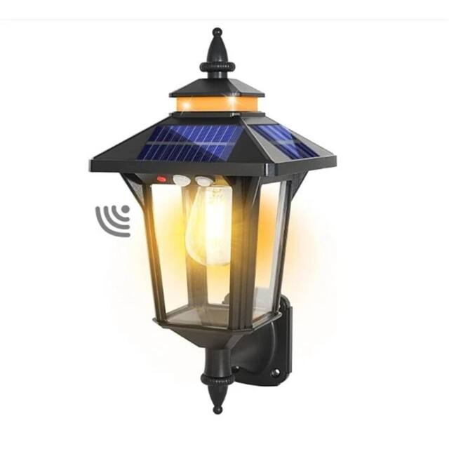 SPETLEK Solar Wall Lantern Vintage Outdoor Light Motion Sensor IP65 Garden in Black - image 1