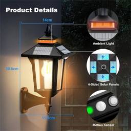 SPETLEK Solar Wall Lantern Vintage Outdoor Light Motion Sensor IP65 Garden in Black - thumbnail 3