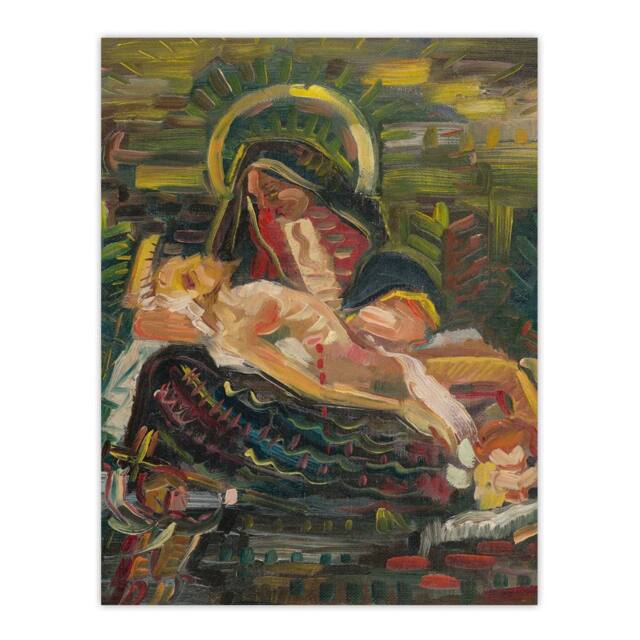 "Artery8 Pieta Virgin Mary & Christ Kubincan Wall Art Poster Print in Green - Size: W12"" x H16""" - image 1