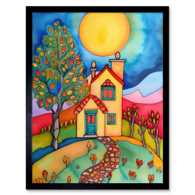 "Artery8 Wall Art Print English Country Home Folk Art Framed in Black - Size: W12"" x H16""" - image 1