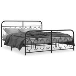 Berkfield Home Metal Bed Frame without Mattress with Footboard Black 193x203cm - Size: 193x203 cm - thumbnail 2