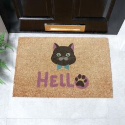 Artsy Mats Cat Hello Doormat (60 x 40cm) in Brown - Size: 40 cm x 60 cm - thumbnail 1