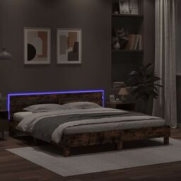 Berkfield Home Bed Frame with LED without Mattress Smoked Oak 200x200 cm in Brown - thumbnail 4