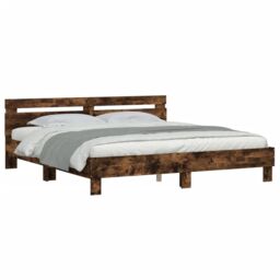 Berkfield Home Bed Frame with LED without Mattress Smoked Oak 200x200 cm in Brown - thumbnail 5