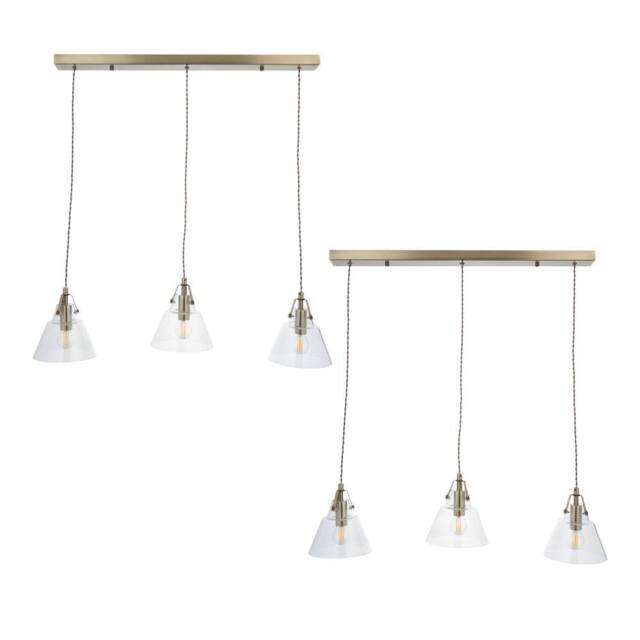 First Choice Lighting Set of 2 Rushcombe - Antique Brass with Glass 3 Light Bar Pendants in Bronze - image 1