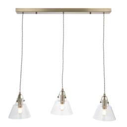First Choice Lighting Set of 2 Rushcombe - Antique Brass with Glass 3 Light Bar Pendants in Bronze - thumbnail 5